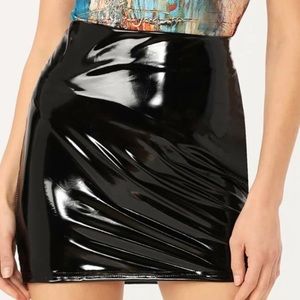 Patent leather mini skirt